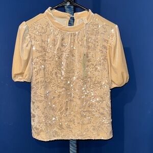 Greige- NWT Sequin Embellished Cream Puff Sleeve Top Size Small